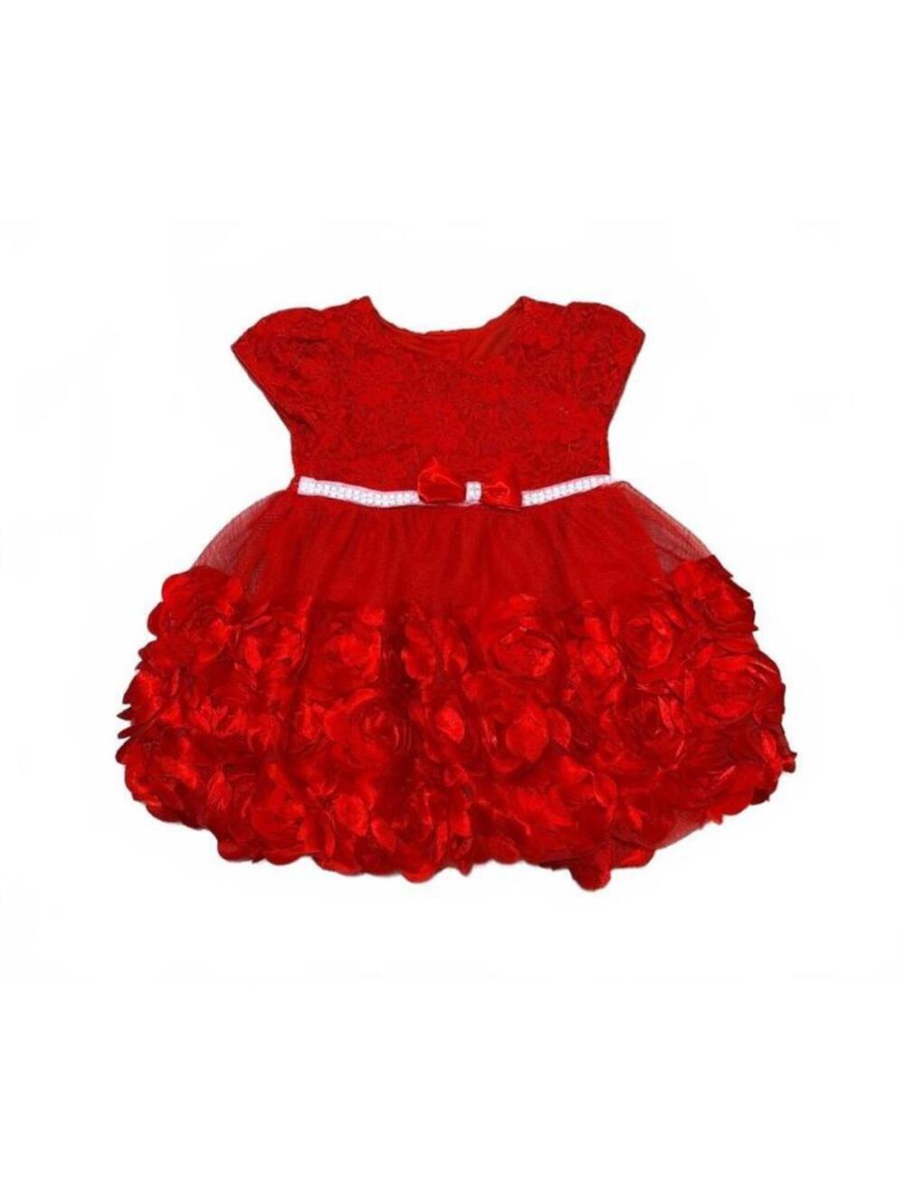 Nannette Baby Red Floral Lace and Rosette Dress 12M
